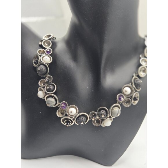 Osmose By Sonia Ferland Necklace MCM Brutalist Modern Designer with lava agate - Picture 2 of 9